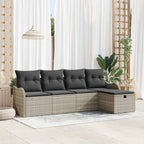 Garten-Sofa-Set mit Kissen 5 pcs Hellgrau Poly Rattan