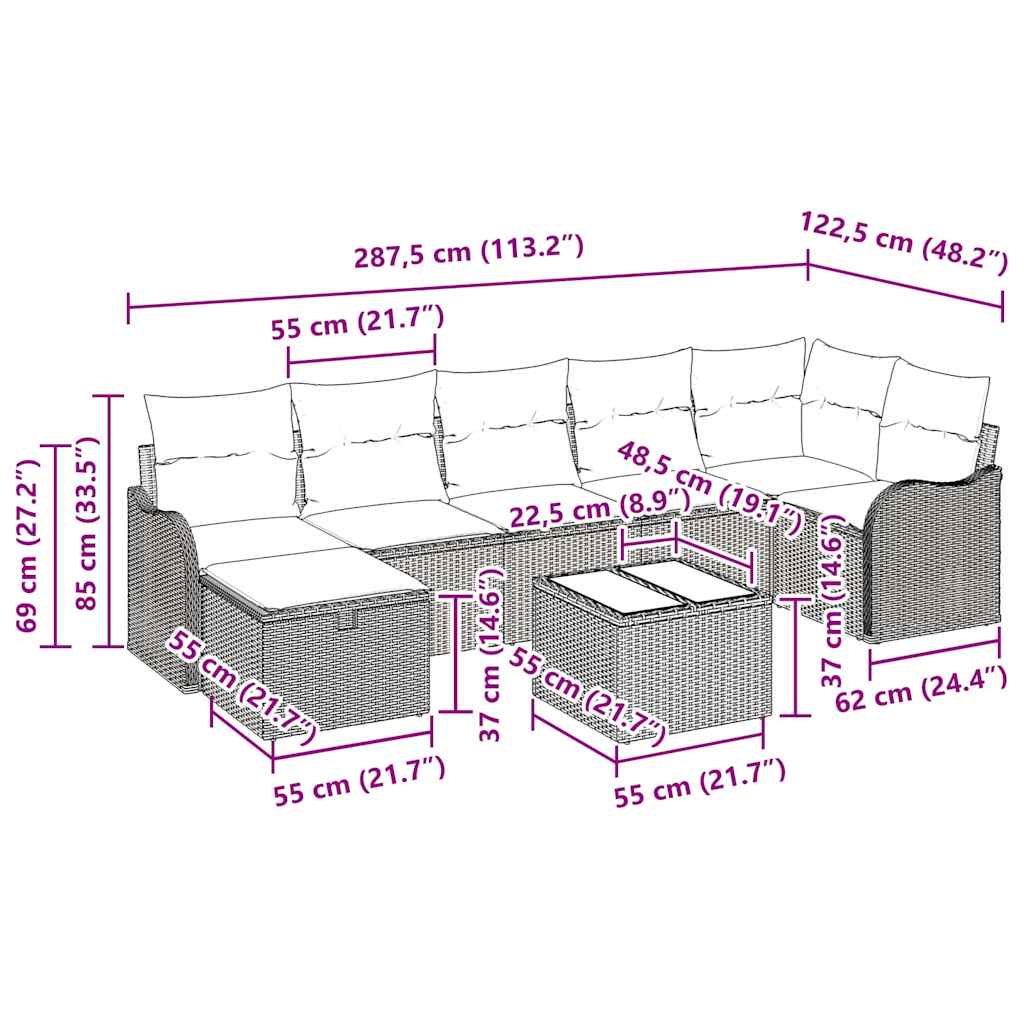 Sofa Set mit Kissen mit Speicher Beige und Hellgrau Poly-Rattan