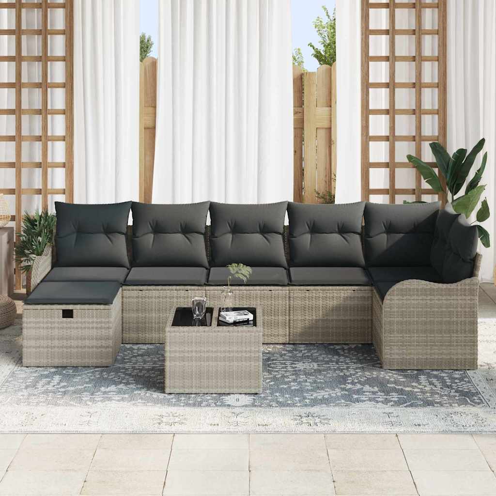 Sofa Set mit Kissen mit Speicher 8 pcs Hellgrau Poly-Rattan