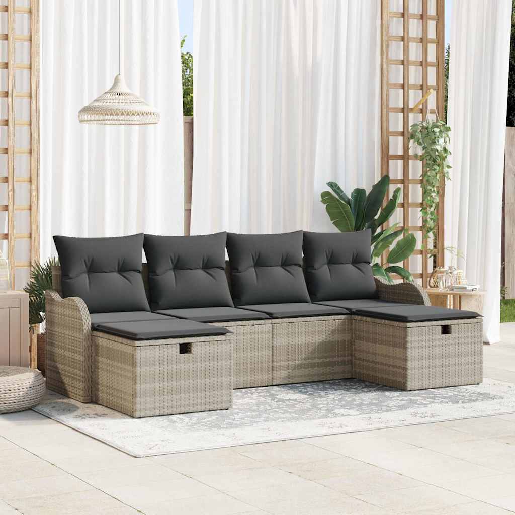 Sofa Set mit Kissen mit Speicher 6 pcs Hellgrau Poly-Rattan