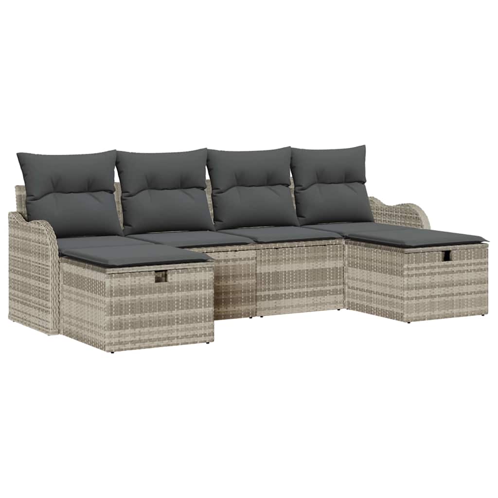 Sofa Set mit Kissen mit Speicher 6 pcs Hellgrau Poly-Rattan