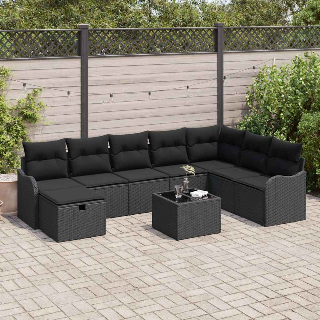 Sofa Set mit Kissen mit Speicher Schwarz Poly-Rattan