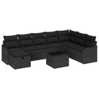 Sofa Set mit Kissen mit Speicher Schwarz Poly-Rattan