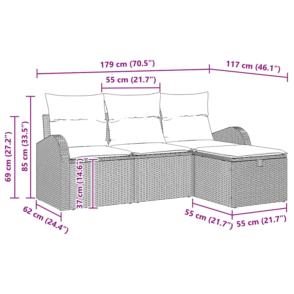 Sofa Set mit Kissen mit Speicher 4 pcs Hellgrau Poly-Rattan