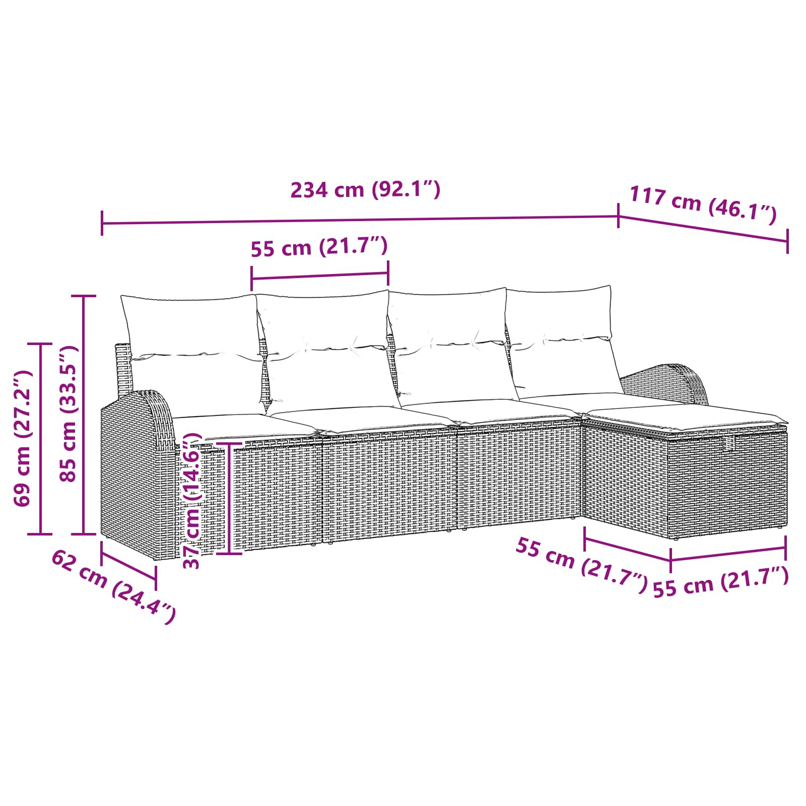 Sofa Set mit Kissen mit Speicher Hellgrau Poly-Rattan
