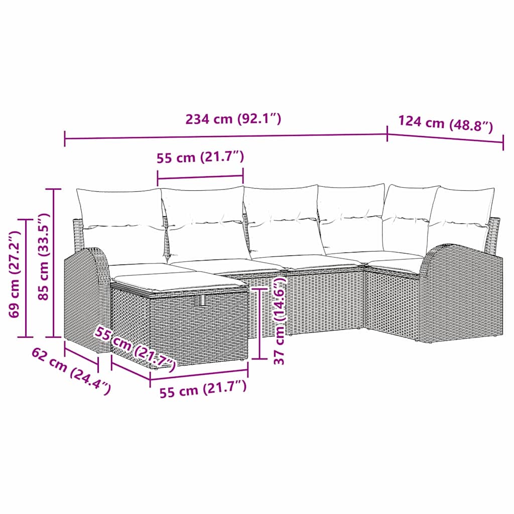 Sofa Set mit Kissen mit Speicher Schwarz Poly-Rattan
