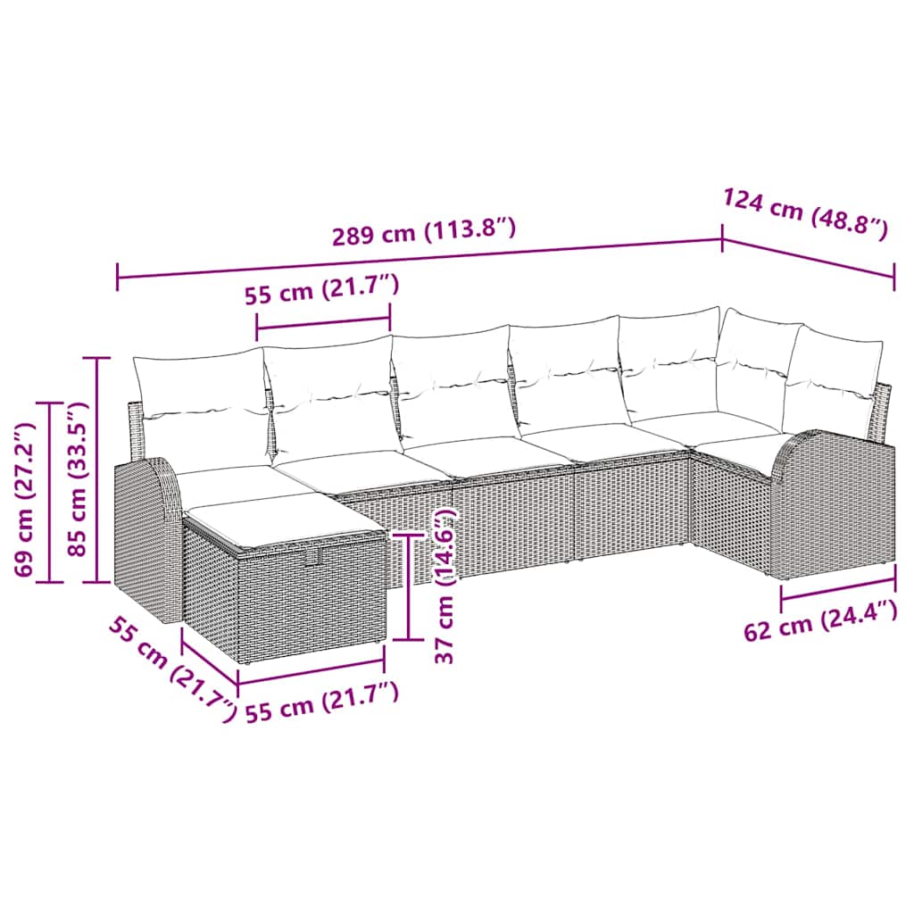 Sofa Set mit Kissen mit Speicher Hellgrau Poly-Rattan