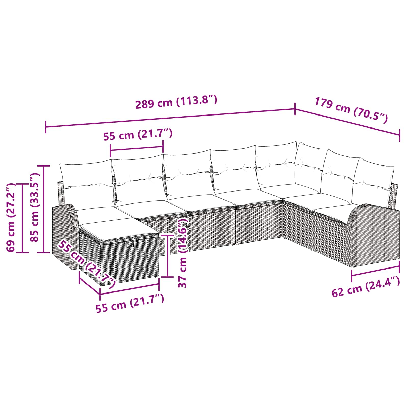 Sofa Set mit Kissen mit Speicher Braun und Rot Poly-Rattan