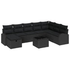 Sofa Set mit Kissen mit Speicher 9 pcs Schwarz Poly-Rattan
