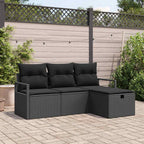 Sofa Set mit Kissen mit Speicher 4 pcs Schwarz Poly-Rattan