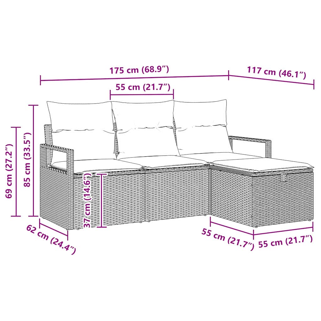 Sofa Set mit Kissen mit Speicher 4 pcs Schwarz Poly-Rattan