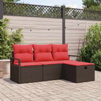 Sofa Set mit Kissen 4 pcs Braun und Rot Poly-Rattan