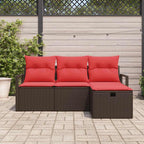 Sofa Set mit Kissen 4 pcs Braun und Rot Poly-Rattan