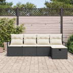 Sofa Set mit Kissen 5 pcs Schwarz und Creme Poly-Rattan