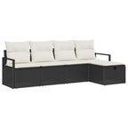 Sofa Set mit Kissen 5 pcs Schwarz und Creme Poly-Rattan