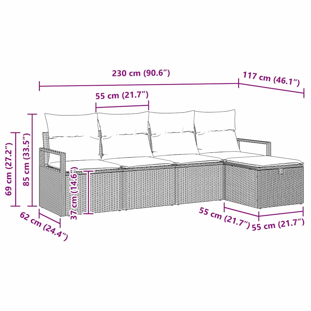 Sofa Set mit Kissen mit Speicher Grau Poly-Rattan