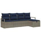 Sofa Set mit Kissen 5 pcs Grau und Marineblau Poly-Rattan