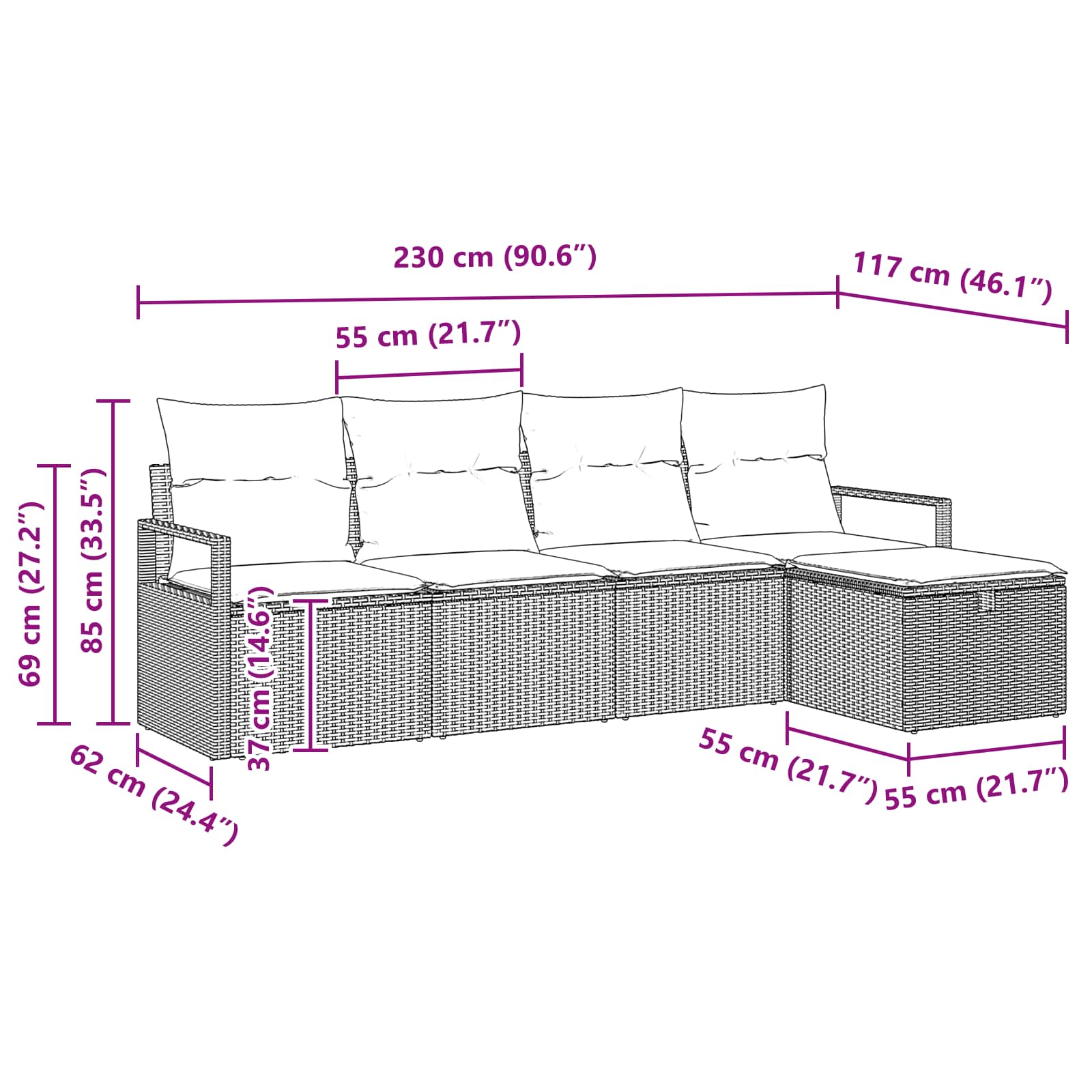 Sofa Set mit Kissen 5 pcs Grau und Marineblau Poly-Rattan