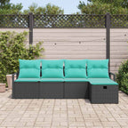 Sofa Set mit Kissen 5 pcs Schwarz und Türkis Poly-Rattan