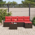 Sofa Set mit Kissen 6 pcs Braun und Rot Poly-Rattan