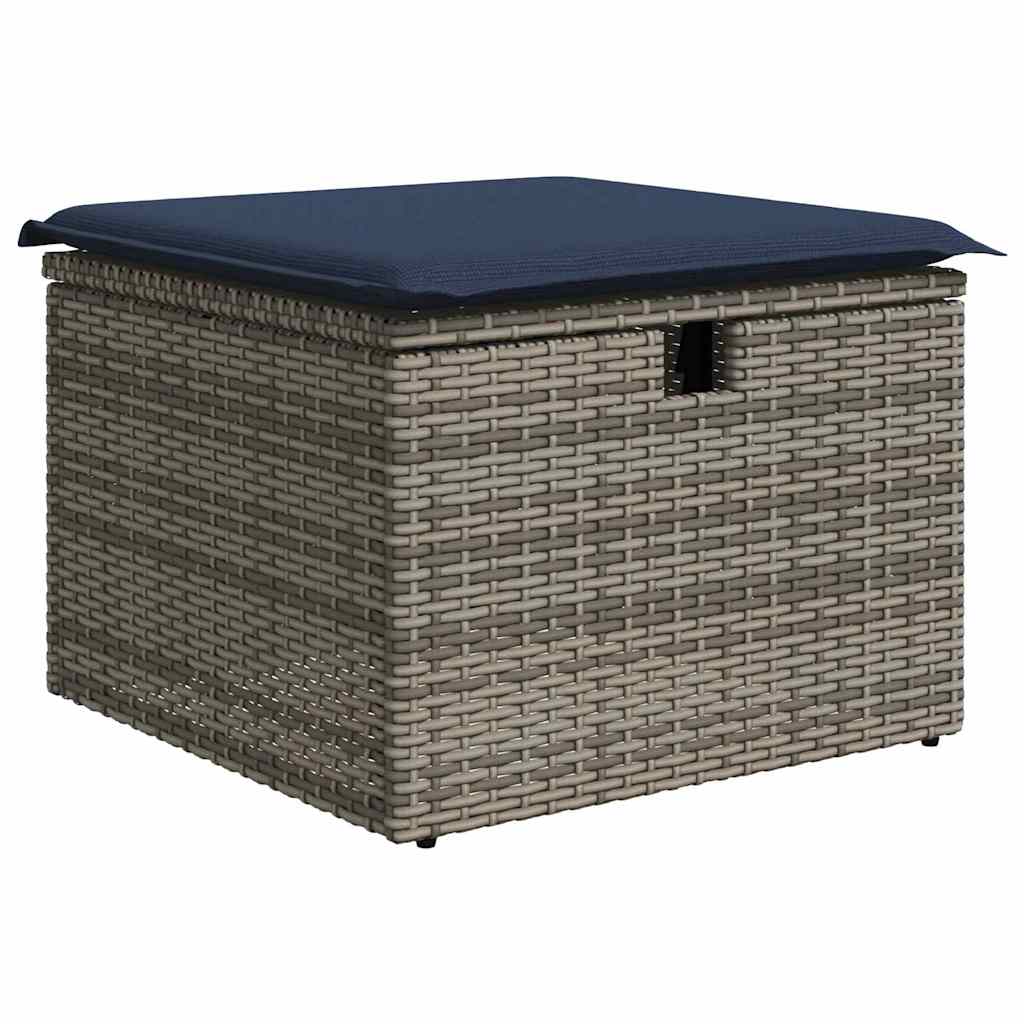 Sofa Set mit Kissen Grau und Marineblau Poly-Rattan