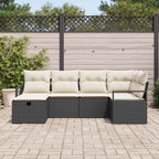 Sofa Set mit Kissen mit Speicher Schwarz und Creme Poly-Rattan