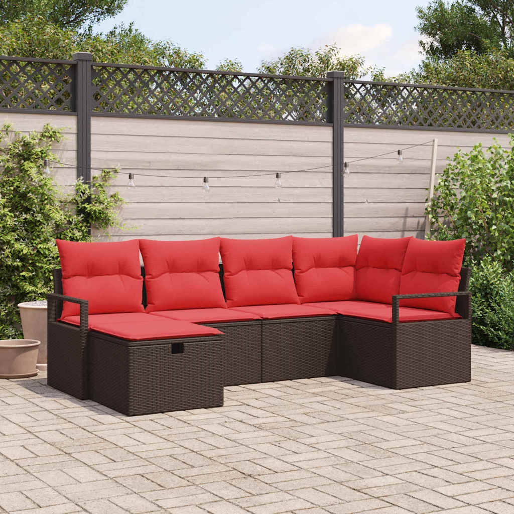 Sofa Set mit Kissen mit Speicher Braun und Rot Poly-Rattan
