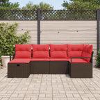 Sofa Set mit Kissen mit Speicher Braun und Rot Poly-Rattan