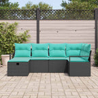 Sofa Set mit Kissen 6 pcs Schwarz und Türkis Poly-Rattan