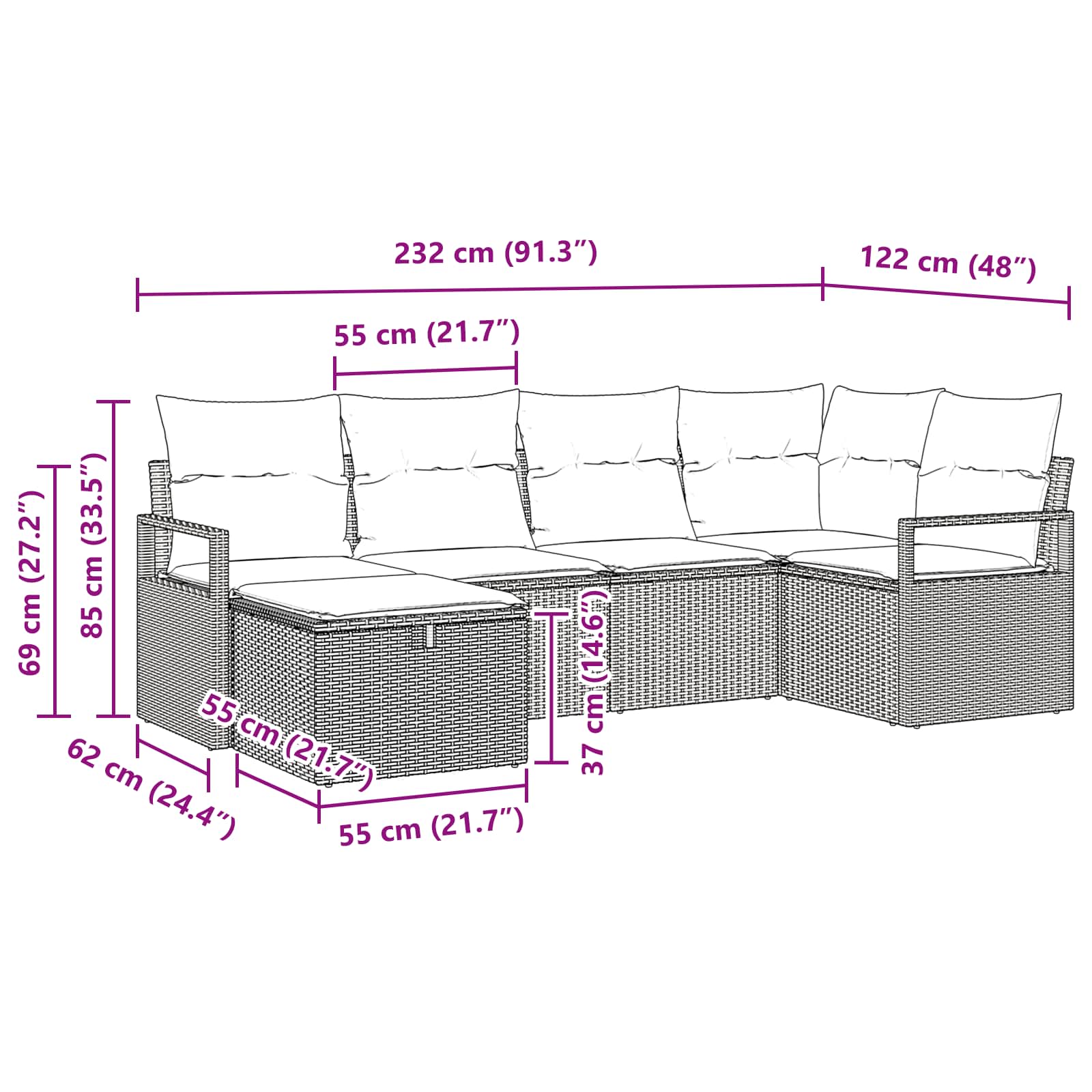 Sofa Set mit Kissen 6 pcs Schwarz und Türkis Poly-Rattan