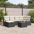 Sofa Set mit Kissen 7 pcs Schwarz und Creme Poly-Rattan