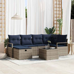 Sofa Set mit Kissen Grau und Marineblau Poly-Rattan