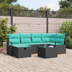 Sofa Set mit Kissen 7 pcs Schwarz und Türkis Poly-Rattan