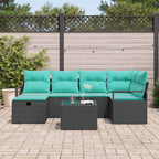 Sofa Set mit Kissen 7 pcs Schwarz und Türkis Poly-Rattan