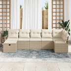 Sofa Set mit Kissen 7 pcs Beige und Creme Poly-Rattan