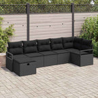 Sofa Set mit Kissen mit Speicher 7 pcs Schwarz Poly-Rattan