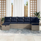 Sofa Set mit Kissen 7 pcs Grau und Marineblau Poly-Rattan