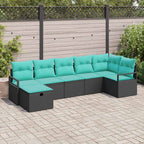 Sofa Set mit Kissen 7 pcs Schwarz und Türkis Poly-Rattan