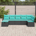 Sofa Set mit Kissen 7 pcs Schwarz und Türkis Poly-Rattan