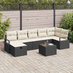 Sofa Set mit Kissen 8 pcs Schwarz und Creme Poly-Rattan