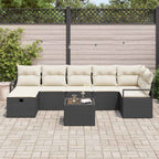 Sofa Set mit Kissen 8 pcs Schwarz und Creme Poly-Rattan