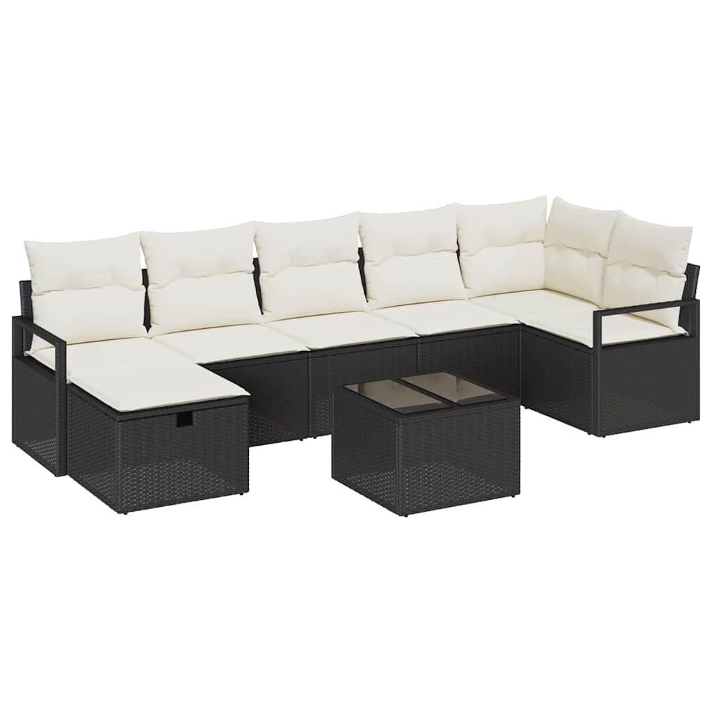 Sofa Set mit Kissen 8 pcs Schwarz und Creme Poly-Rattan