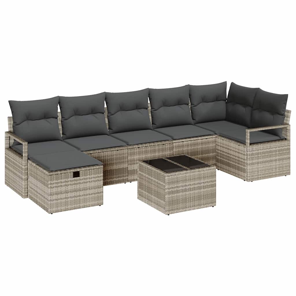 Sofa Set mit Kissen mit Speicher 8 pcs Hellgrau Poly-Rattan