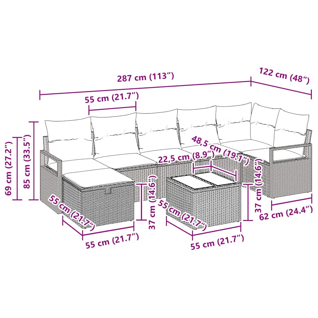 Sofa Set mit Kissen mit Speicher 8 pcs Hellgrau Poly-Rattan