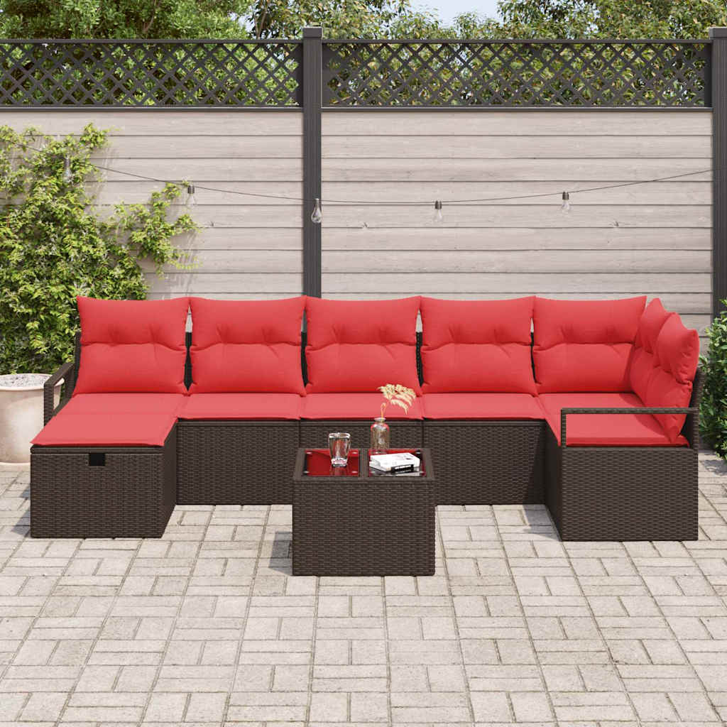 Sofa Set mit Kissen mit Speicher Braun und Rot Poly-Rattan