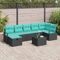 Sofa Set mit Kissen 8 pcs Schwarz und Türkis Poly-Rattan