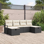Sofa Set mit Kissen 6 pcs Schwarz und Creme Poly-Rattan