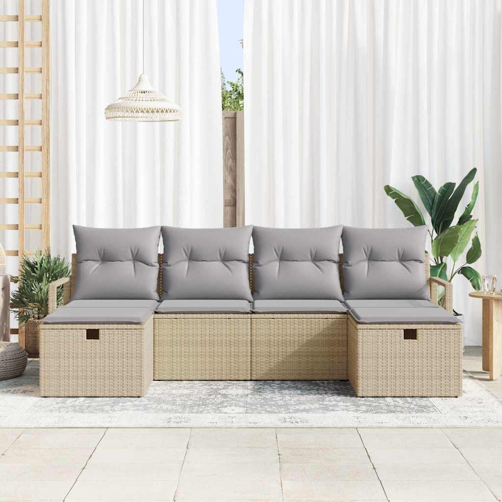 Sofa Set mit Kissen 6 pcs Beige und Hellgrau Poly-Rattan