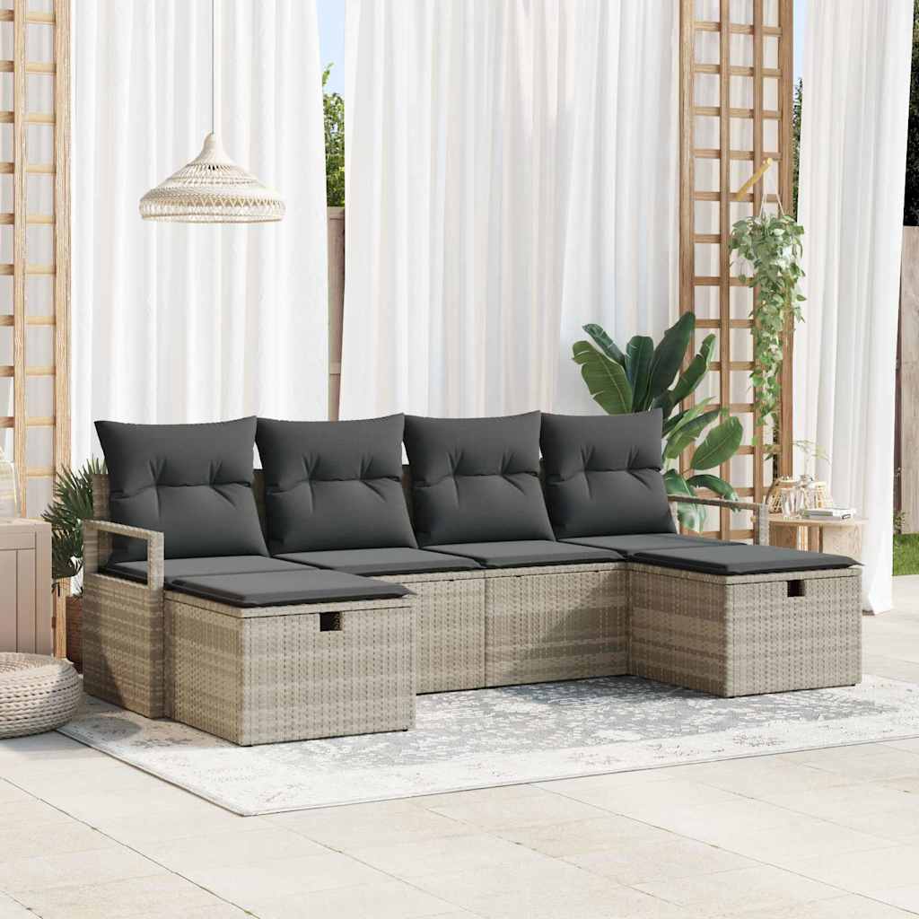 Sofa Set mit Kissen mit Speicher 6 pcs Hellgrau Poly-Rattan