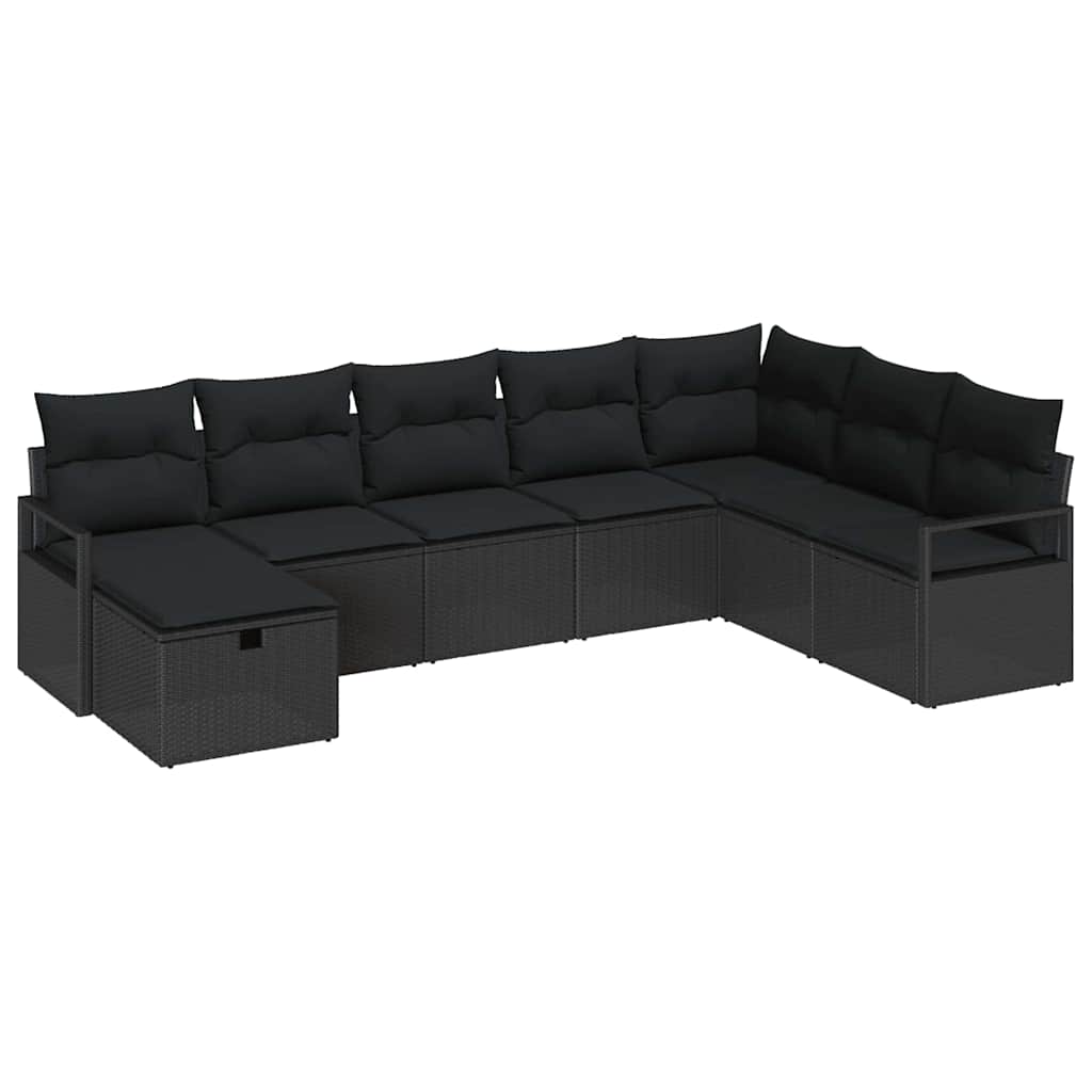 Sofa Set mit Kissen mit Speicher 8 pcs Schwarz Poly-Rattan